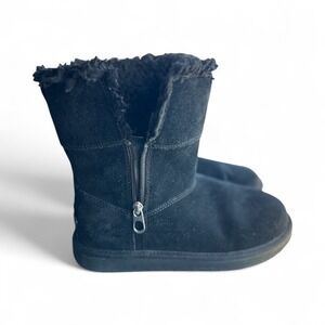 Koolaburra by UGG Size 5 Black Suede Leather Faux Fur Trimmed Winter Ankle Boots